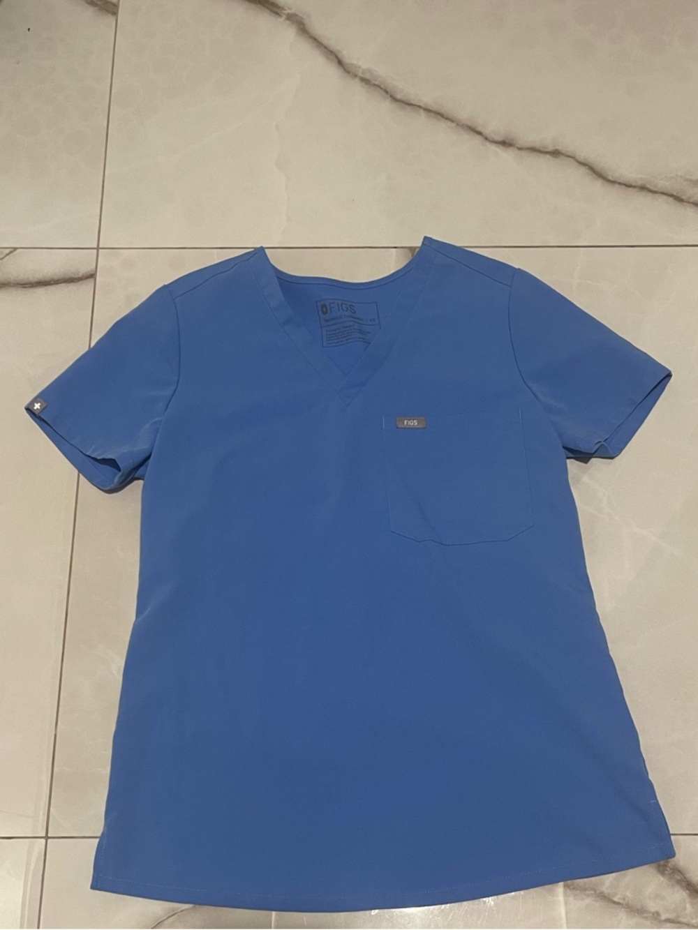 Figs Women's Short Sleeve V-Neck Top in Blue